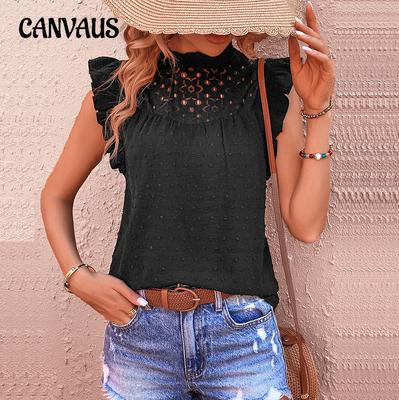 Summer Women's T-shirt Lace Patchwork Shirt Women's Fly Sleeve Pullover Jacquard Top