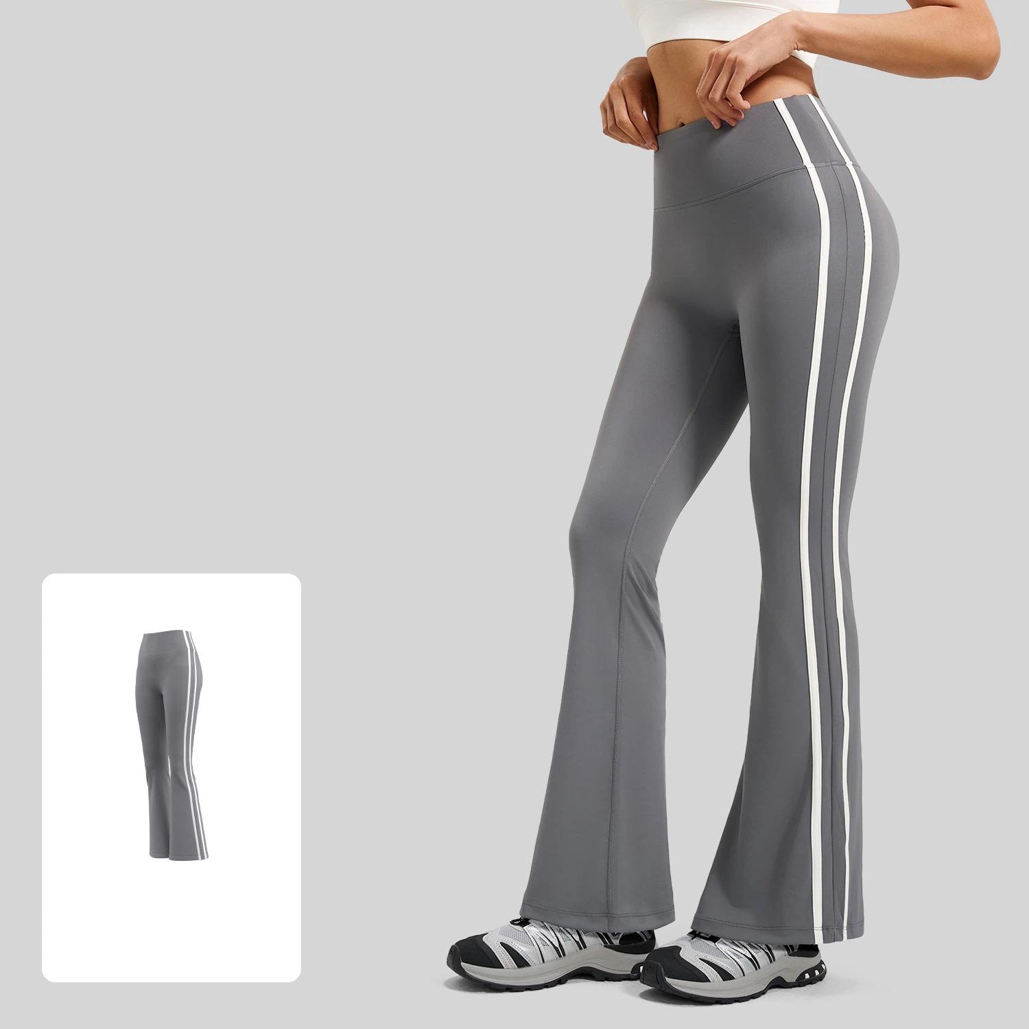 

New Striped Yoga Pants Women Running Nude Stretch Sports Fitness High Waist Butt Lifting Flare Pants XXL