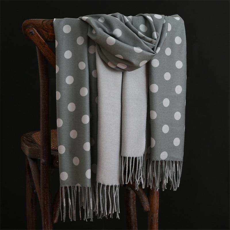 Winter Warm Cashmere Scarves Dot Pattern Pashmina Bandana Long Tassels Women Thicken Wraps Shawls