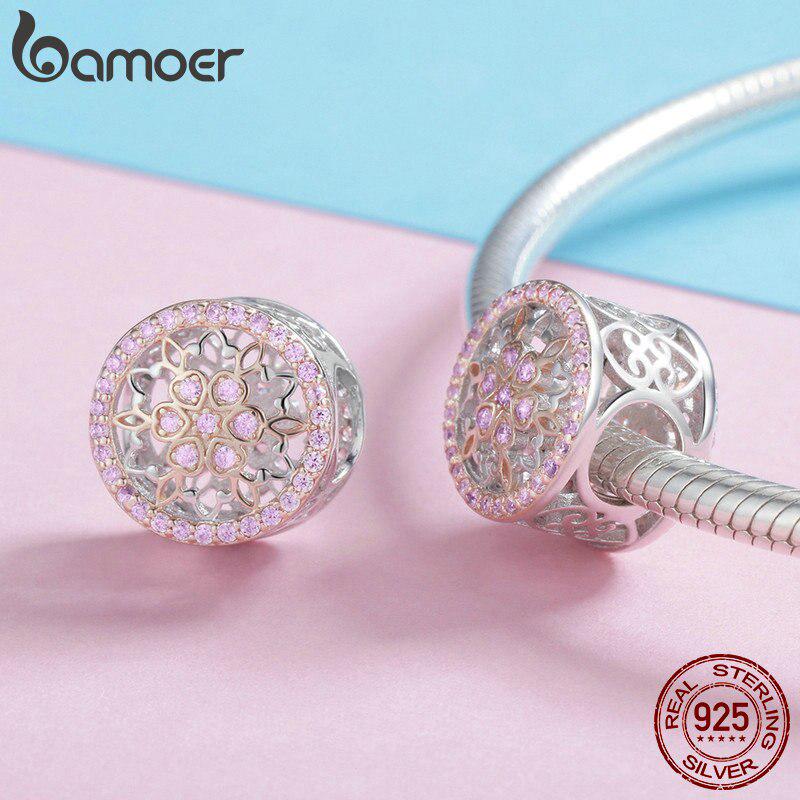 BAMOER Genuine 925 Sterling Silver Blooming Buds Clear Cubic Zircon Beads Charms Fit Bracelets DIY