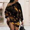 Women Plus Size One Shoulder Long Sleeve Galaxy Print Loose Tunic Dress