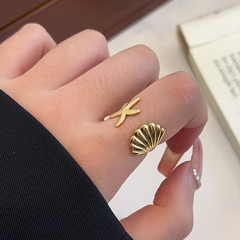 European and American Fashion Popular Starfish Shell Design Open Ring, Female Feeling Seaside Travel Wearing Ring Wholesale