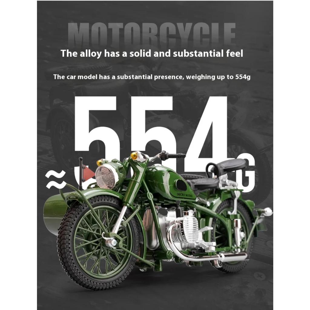 1/10 Alloy Die-cast 750 Tricycle Model, Retro Motorcycle Toys, Simulated Military Enthusiasts Collection Ornaments Gifts