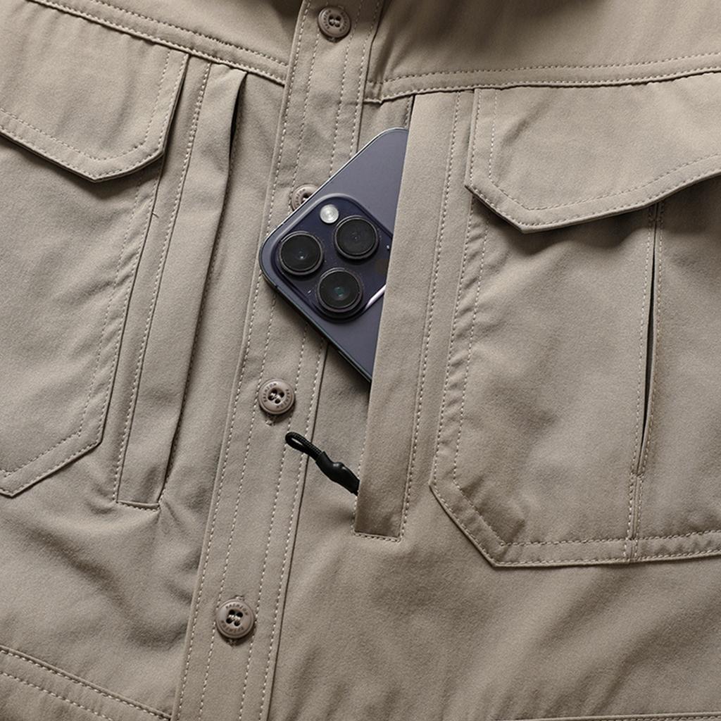 Men's Vintage Work Shirt Long Sleeve Casual Button Down Shirt Loose Fit Utility Shirt with Chest Pockets Outdoor Workwear Shirt