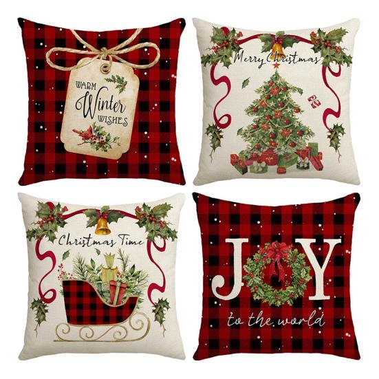 Christmas Pillow Cover Xmas Tree Wreath Print Pillowcase Washable Festive Decor Throw Pillow Case for Living Room Sofa Bedroom
