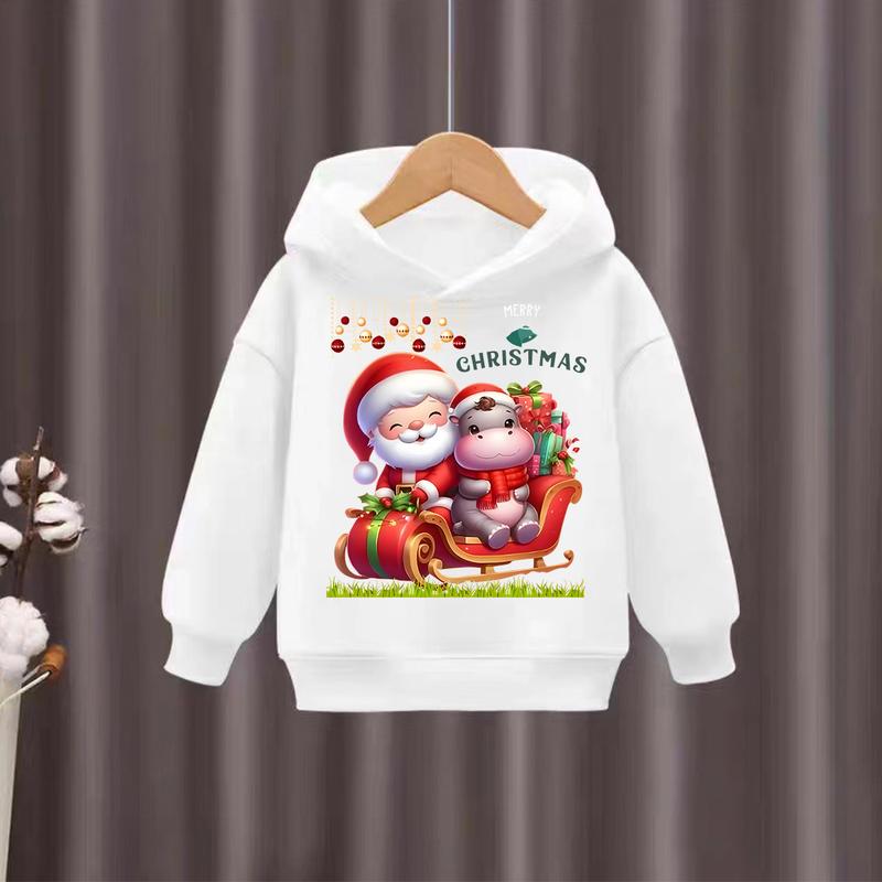 2025 Christmas Santa Claus Printed Children's Hoodie Children's Girls' Hoodie Sportswear Children's Fashion Cartoon Oversized Coat