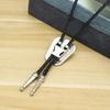 Men Women Bolo Tie Necktie Artificial Leather Braided Rope Necklace with Enamel Stone Pendant Jewelry Cowboy Neckwear