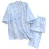 [SISOFTLY] Women's Jinbei (Japanese Summer Wear) - Floral Pattern, 100% Cotton, 2-Piece Set, Three-Quarter Sleeves, Front Opening, Cute Samue