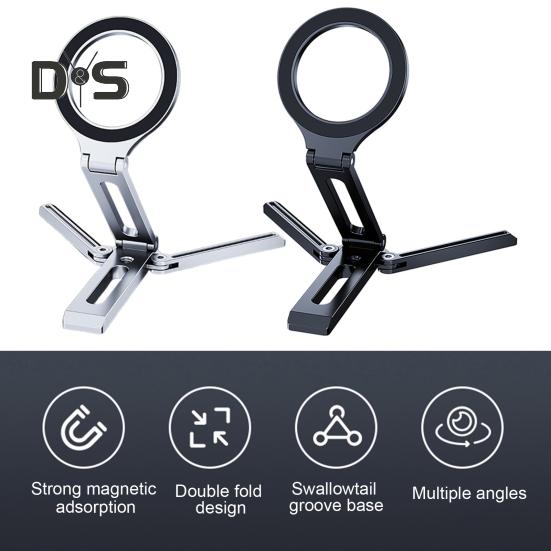 Magnetic Phone Stand Aluminum Alloy Desk Holder for Cell Phone Video Recording Travel Portable Foldable Tripod Adjustable Angle Phone Mount for