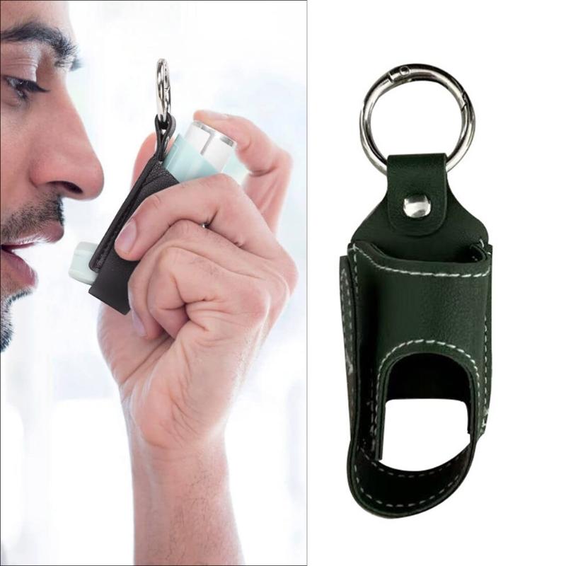 Convenient PU Leather Inhaler Travel Case Portable Holder for Daily Use and Indoor Activities with Metal Buckle