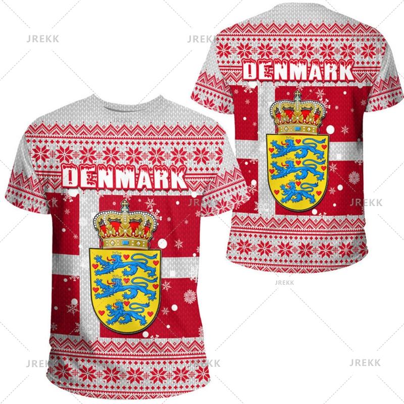 T-shirt con Stemma Bandiera Danimarca Stampa 3D per Uomo Design Cool T-shirt Abbigliamento Donna Moda Harajuku Streetwear Magliette Uomo Top 4XL