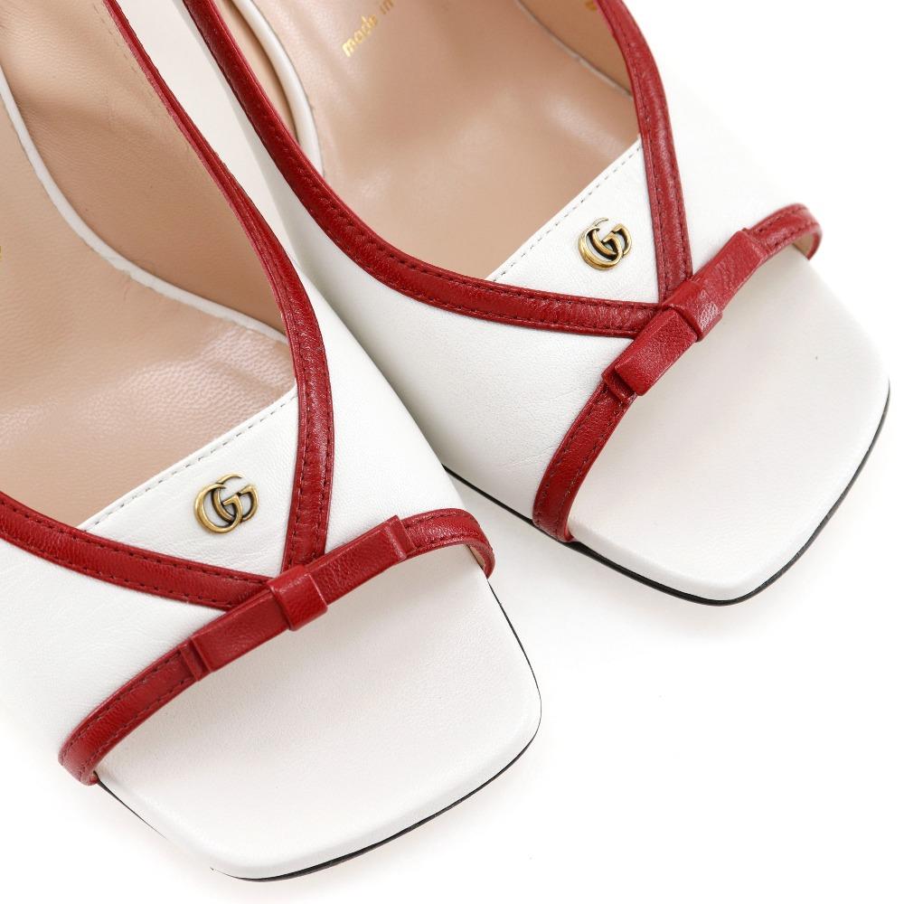 Gucci Ribbon Sandals 601553 GG White / Red Leather Women Used