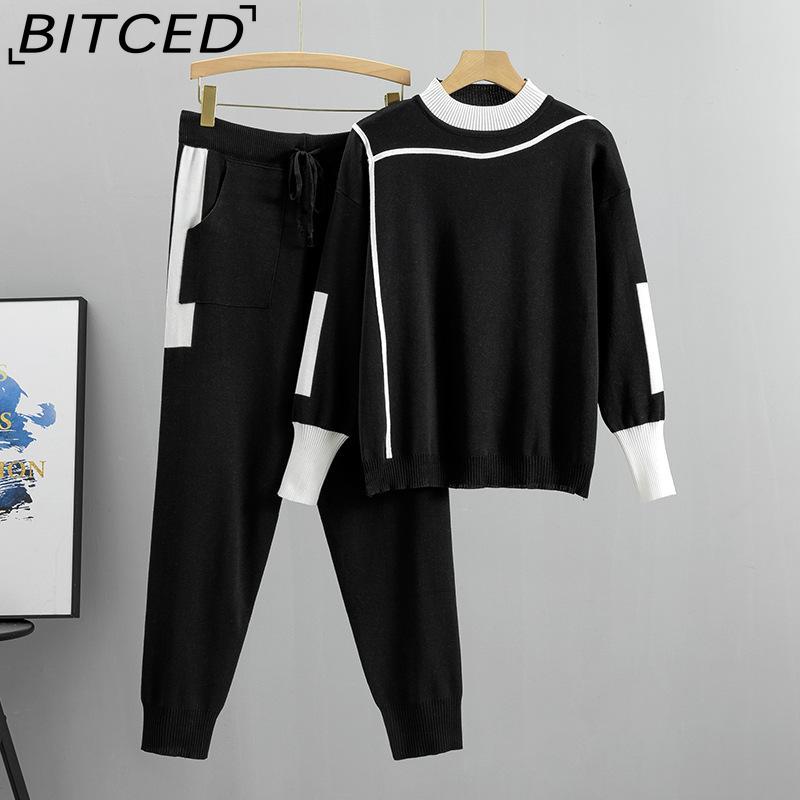 BITCED Plus-size Fashionable and Elegant Women's Spring and Autumn Casual Knitted Two-piece Set