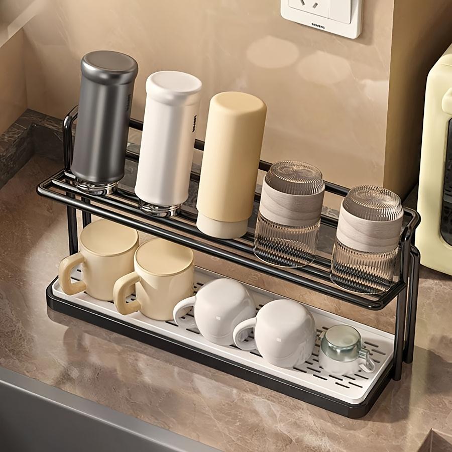 2-Tier Cup Mug  Drying Rack Kitchen Countertop Drainer with Drainboard Utensil Holder Rust-Proof Dish Mug Drying Storage Shelf
