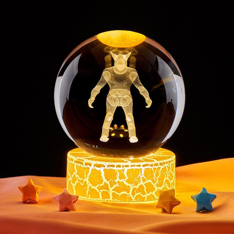 Colorful Werewolf Crystal Ball Night Light: Creative Luminous Ornament with Inner Carving Design