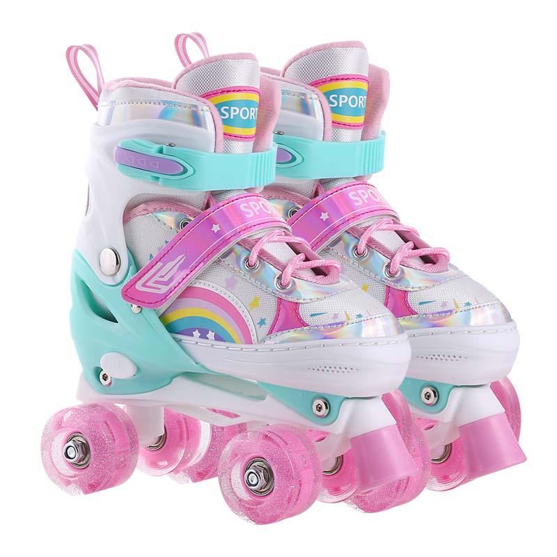 New Double Row Rubber Wheel Roller Skates for Kids - Beginner Two-in-One Inline & Four-Wheel Options for Boys & Girls.