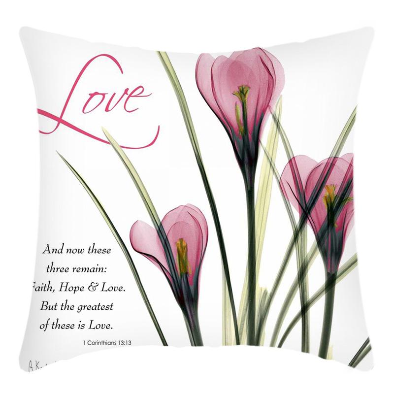 New Green Plant Pillowcase Tulip Letter Print Pillow Home Sofa Cushion Cover