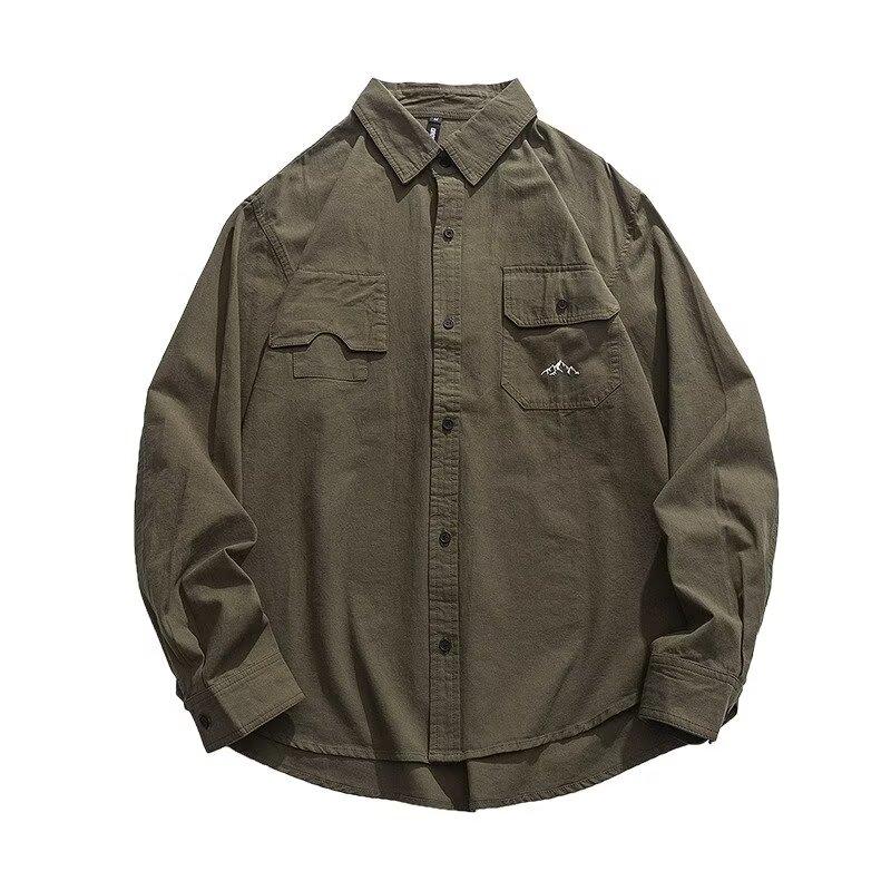 Spring and Autumn Cotton Long-Sleeved Shirt Workwear Retro Coat Mountain Casual Fashion Brand Ruan Handsome Shirt Men