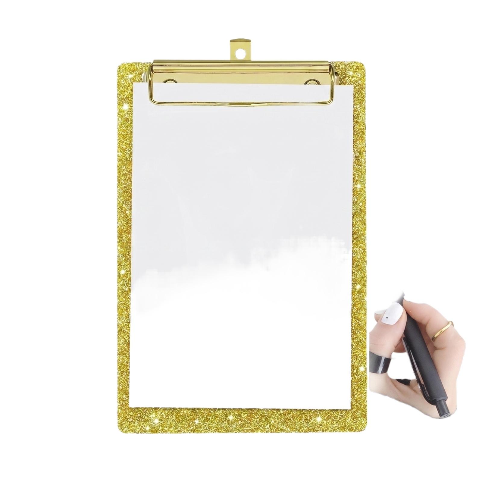 

Glitter Acrylic Clipboard with Metal Clip for Office School Use Lightweight Portable Document Holder Writing Board one size жёлтый