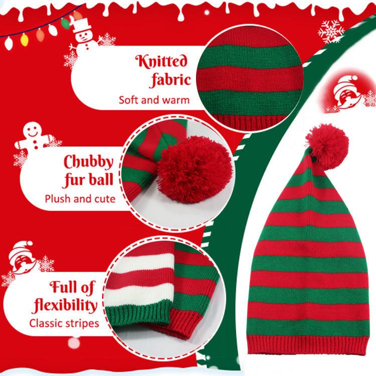 Christmas Unisex Knit Stocking Cap Euro Style Long Tail Pom Pom Elf Hat Festive Winter Accessory Gift