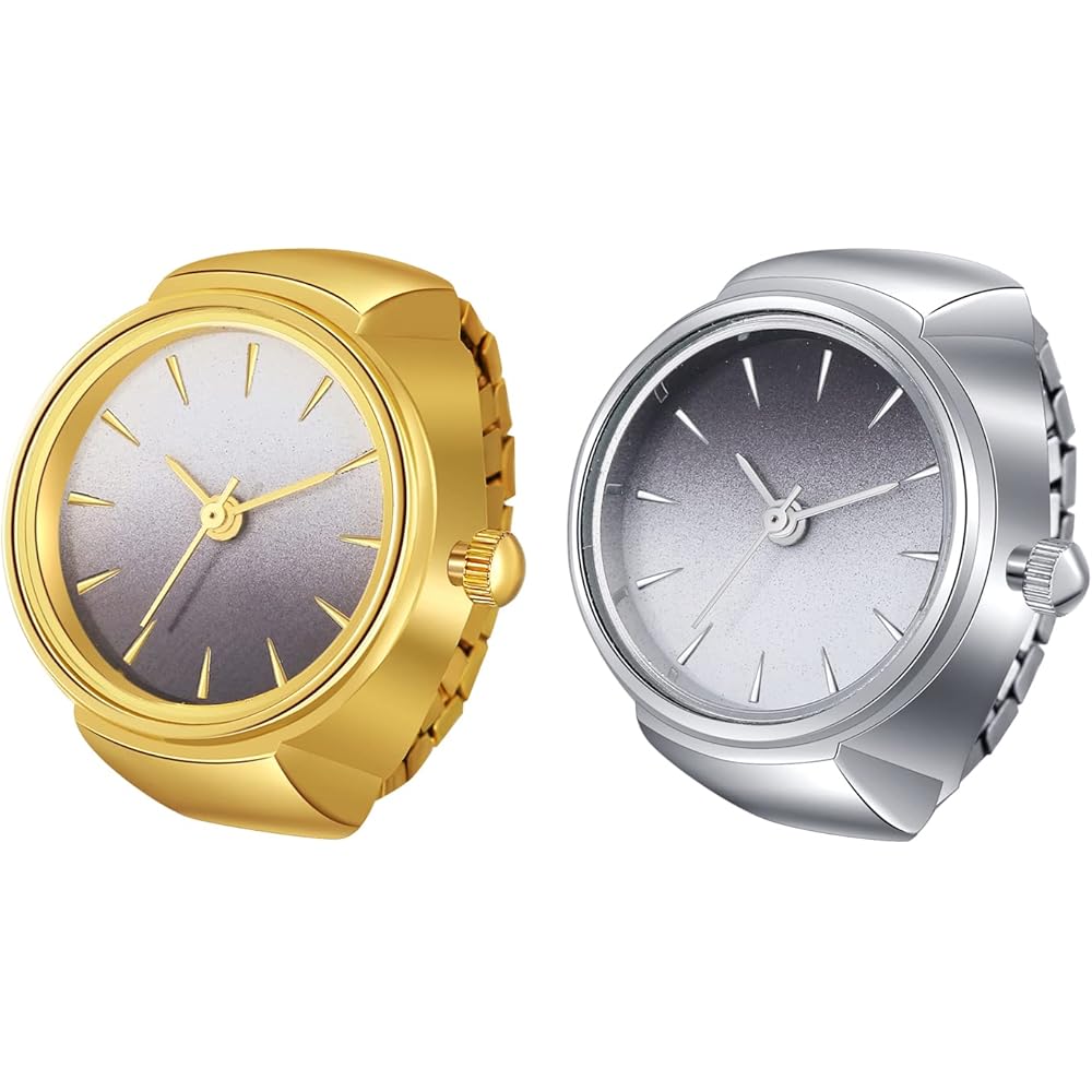 Jewelrywe Gradient Ring Watch Stylish Striped Dial Unisex Accessory