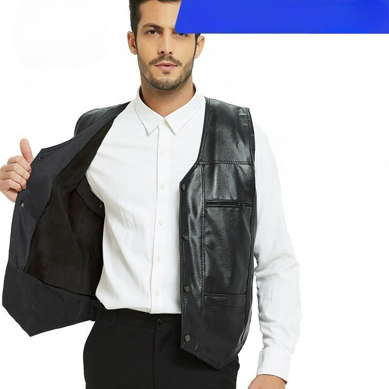 Multipocket Winter Plus And Autumn Velvet Leather Vest Mens Warm Leather Waistcoat