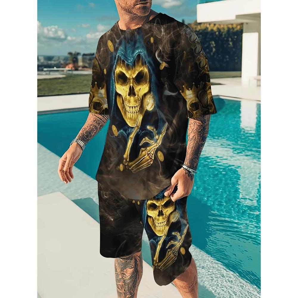 Goth Horror Skull 3D Print Punk T-Shirt Shorts 2 Piece Hip Hop Men Women's Fashion Streetwear Casual T-Shirt O-Neck Hot-selling