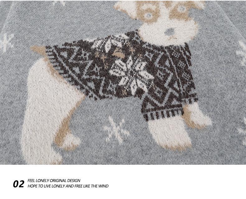 Unisex Lazy Style Jacquard Dog Sweater: Autumn/Winter Loose Round Neck Knitwear