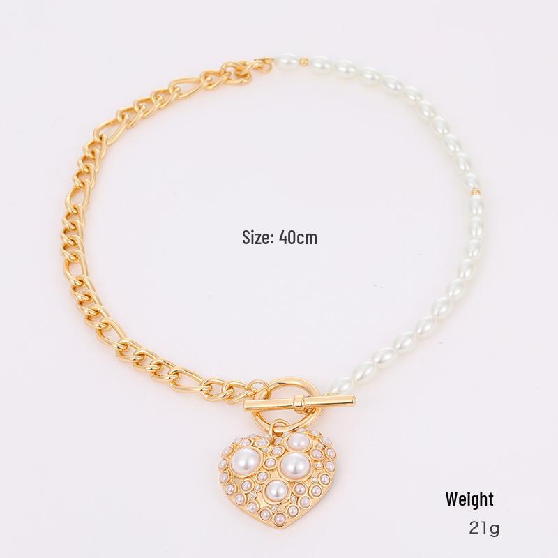 

Kenjie Преувеличенное Персиковое Сердце Жемчужная Инкрустация Чокер Ожерелье - Европейская и Американская Мода для Женщин