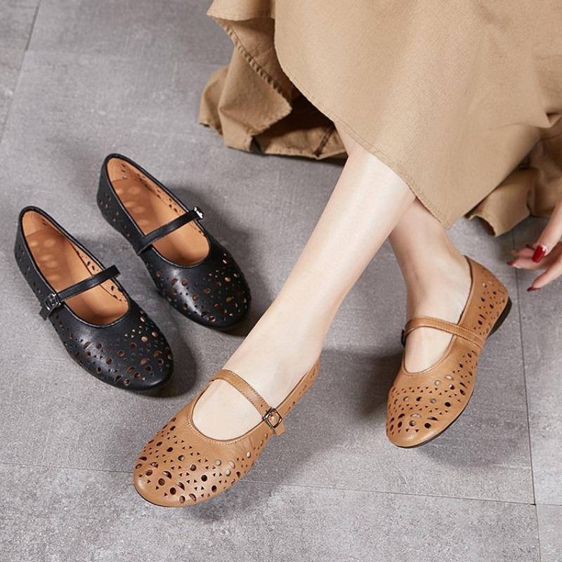 Hollowed-out Mary Jane Shoes for Women Spring and Summer Round Toe Shallow Mouth Soft Flat Bottom Ballet Single Shoes