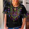 Retro Women's T Shirt Ethnic Pattern Print Summer Short Sleeve Oversized Clothing Street Casual O Neck Pullover Female T-Shirts