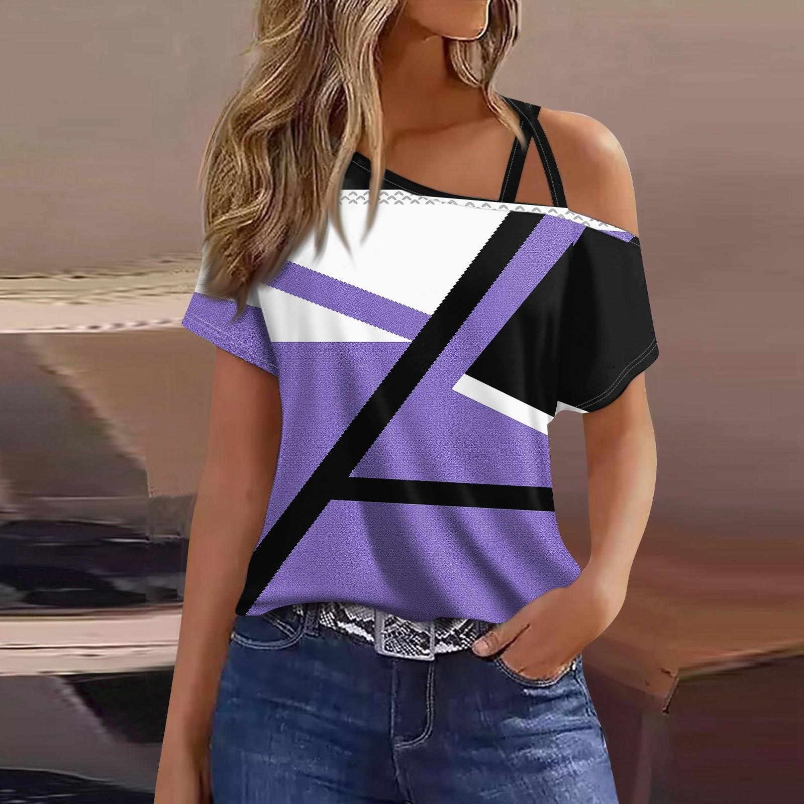 

Жіноча модна повсякденна сексуальна футболка з короткими рукавами і принтом XL фіолетовий