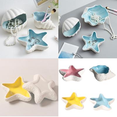 Ceramic Ring and Earring Organizers Coastal Ceramic Shell Jewelry Plate Ocean Inspired Conch Dish for Accessories