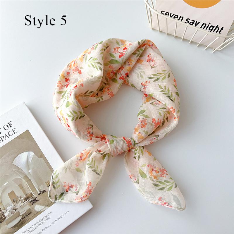 58cm Print Cotton Linen Square Neck Scarf Fashion Soft Floral Bandanas Headscarf Women Turban Head Wrap Elegant Neckerchief
