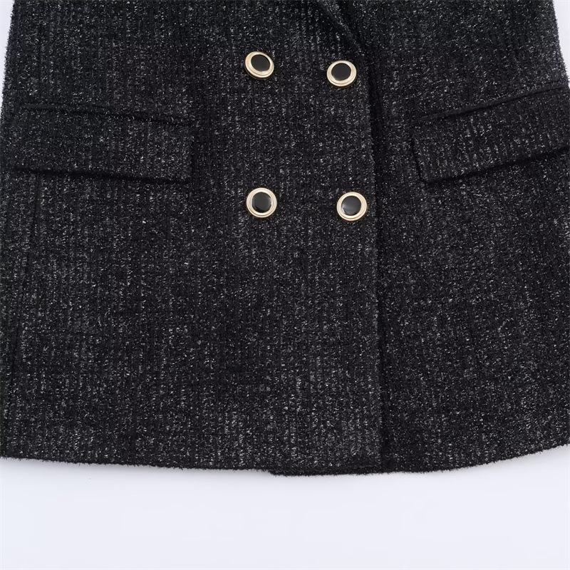 Winter 2025 Women's Double-Breasted Metallic Thread Suit Jacket in European and American Style
