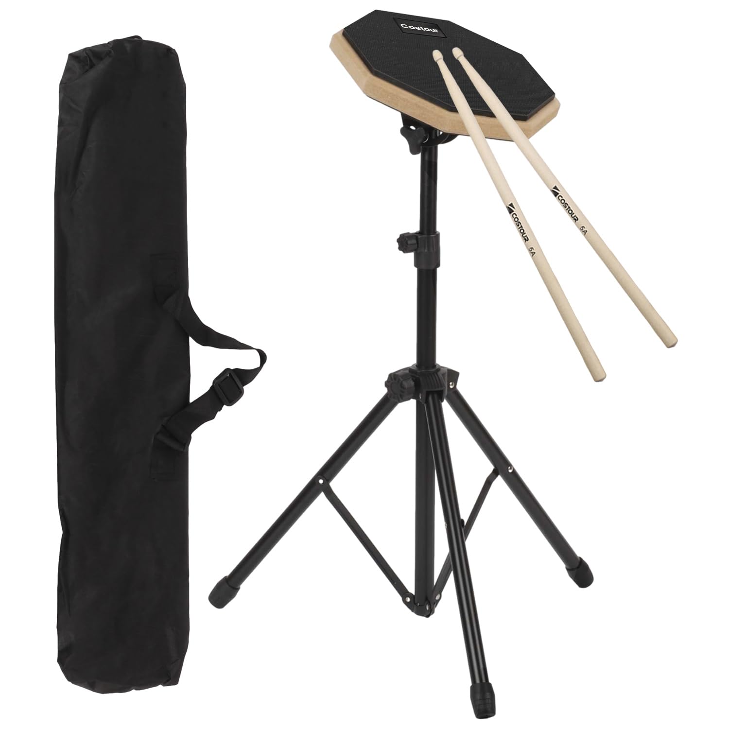 

aleawol 8-дюймовый резиновый пэд для практики игры на барабанах со стойкой, барабанные палочки 5A и сумка для хранения, регулируемая высота 55 см - 90 см, звукопоглощающий, с высоким отскоком,