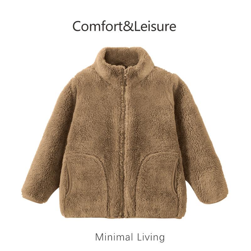 Kids Thickened Warm Solid Long Sleeve Stand Collar Winter Outerwear Coat