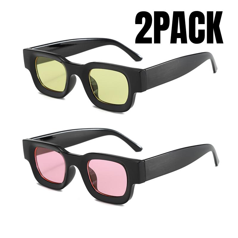 2PACK Small Rectangle Sunglasses Women Men Vintage Brand Designer Square Luxury Sun Glasses Shades Female Camber Concave Glasses