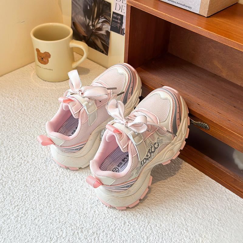 

2025 весна и осень новая коллекция для девочек сетчатые дышащие спортивные туфли детская модная легкая повседневная обувь мягкая подошва нескользящие кроссовки 26