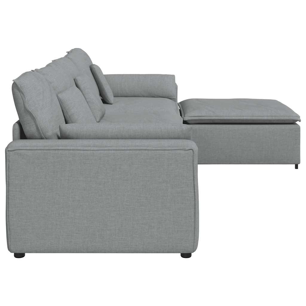 Modular Sofa with Footstool and Cushions Light Grey