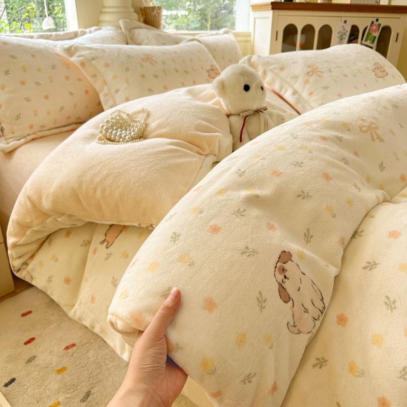 

Thickened Milk Fleece Four-Piece Set Farai Fleece Quilt Cover Cartoon Student Dormitory Fleece Three-Piece Set Sheet 1.2 3pc- Quilt Cover 150x200