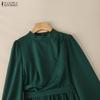 ZANZEA Women Casual Stand Collar Long Sleeve Looose Elegant Maxi Long Dress