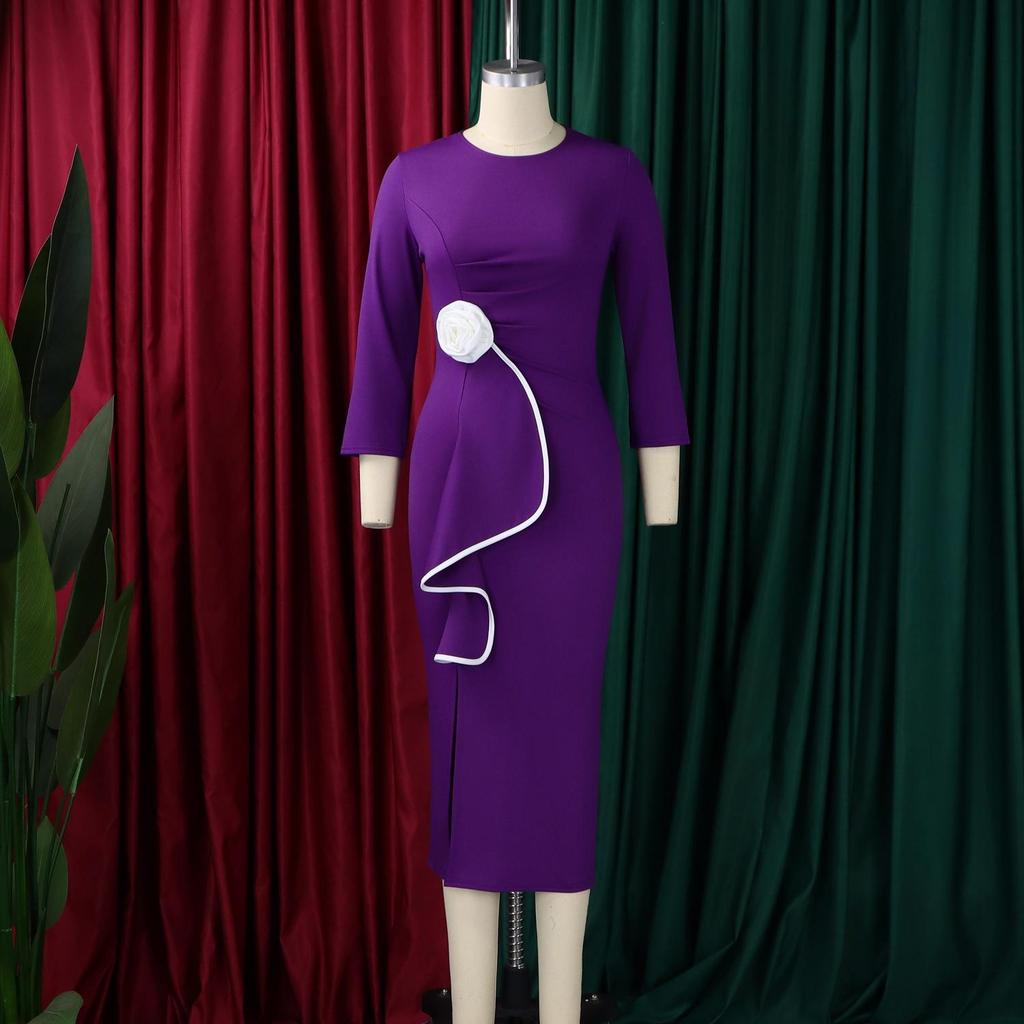 D612 Women's Winter 2025 Elegant Ruffle Bodycon Slit Dress