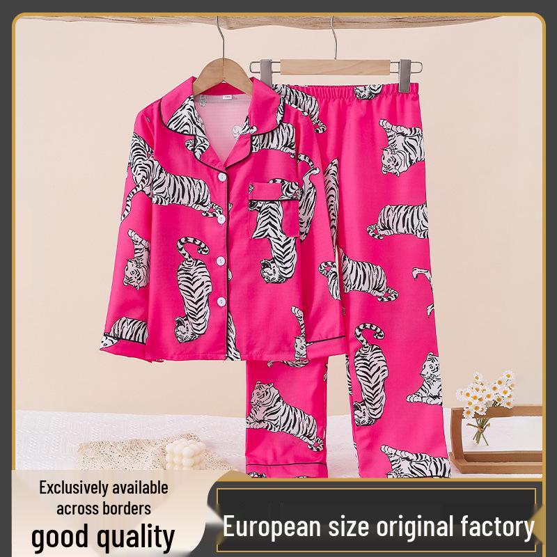 Tiger Print Long Sleeve Pajama Set for Girls 140 cm