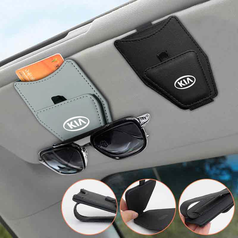 Car Visor Glasses Holder Leather Sunglasses Bag Card Clip Accessories For KIA Sportage Rio Ceed Morning Proceed K5 Sorento Pican NK2
