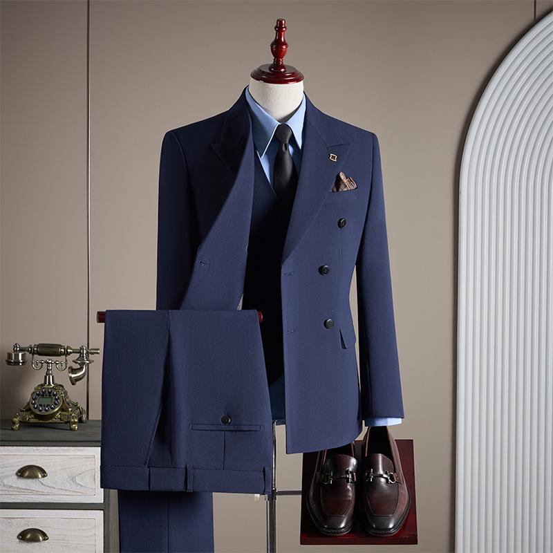 Men's High-End Double-Breasted Wedding Suit - Slim Fit, Professional Formal Wear, Versatile Fashion
