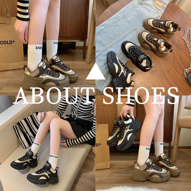 Ins Korean Version of the New High-top Dad Shoes for Women 2025 Autumn Student Running Sports Thick Sole Height Increase Leisure EP907