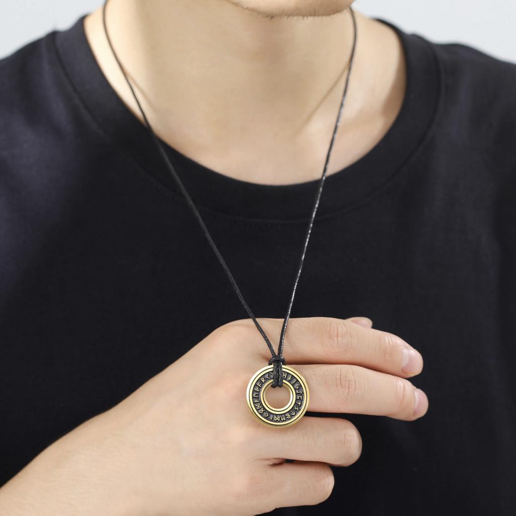 Vintage Nordic Rune Necklace for Men Stainless Steel Viking Pagan Elder Talisman Pendant Amulet Jewelry Gift