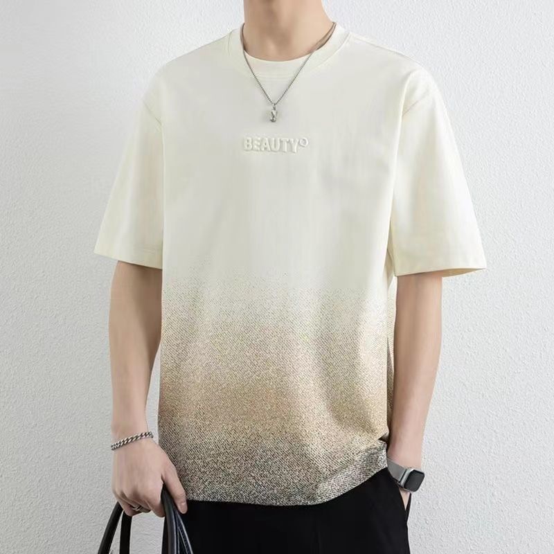 

Mens Gradient Print Short Sleeve Crew Neck T Shirt M бежевий