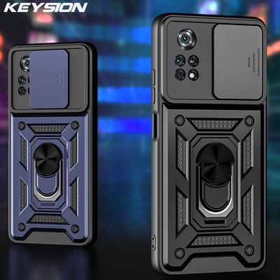 KEYSION Darbeye dayanıklı kılıf Xiaomi POCO X4 Pro 5G X3 GT F3 GT itme çekme kamera koruma halkası halkalı telefon kılıfı kapak için Xiaomi POCO M4 Pro 4G 5G